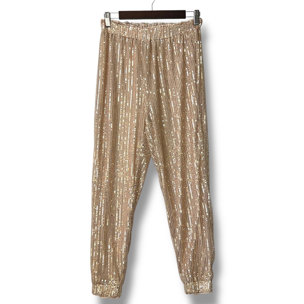 Mustard Seed NWT Sparkle Sequin Jogger Pull On Pants Pink Champagne Party S